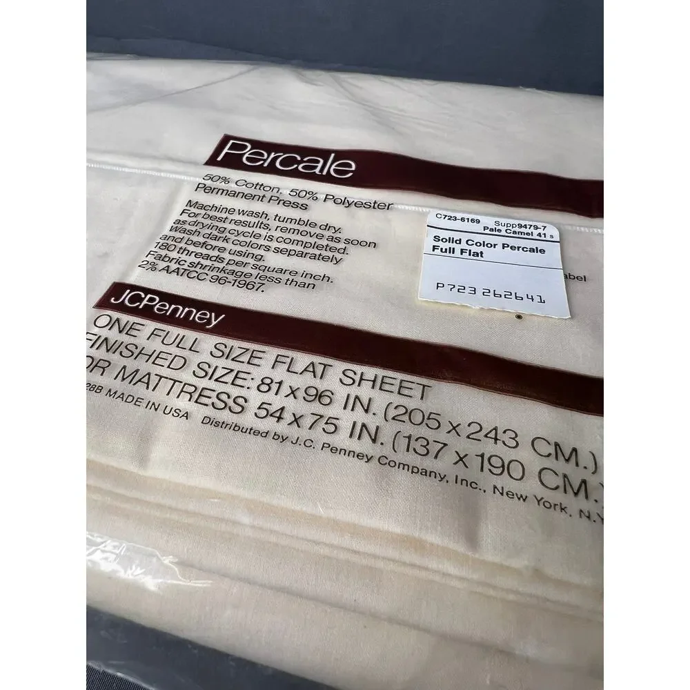 Vintage Percal Full Flat Sheet JCPenny NOS